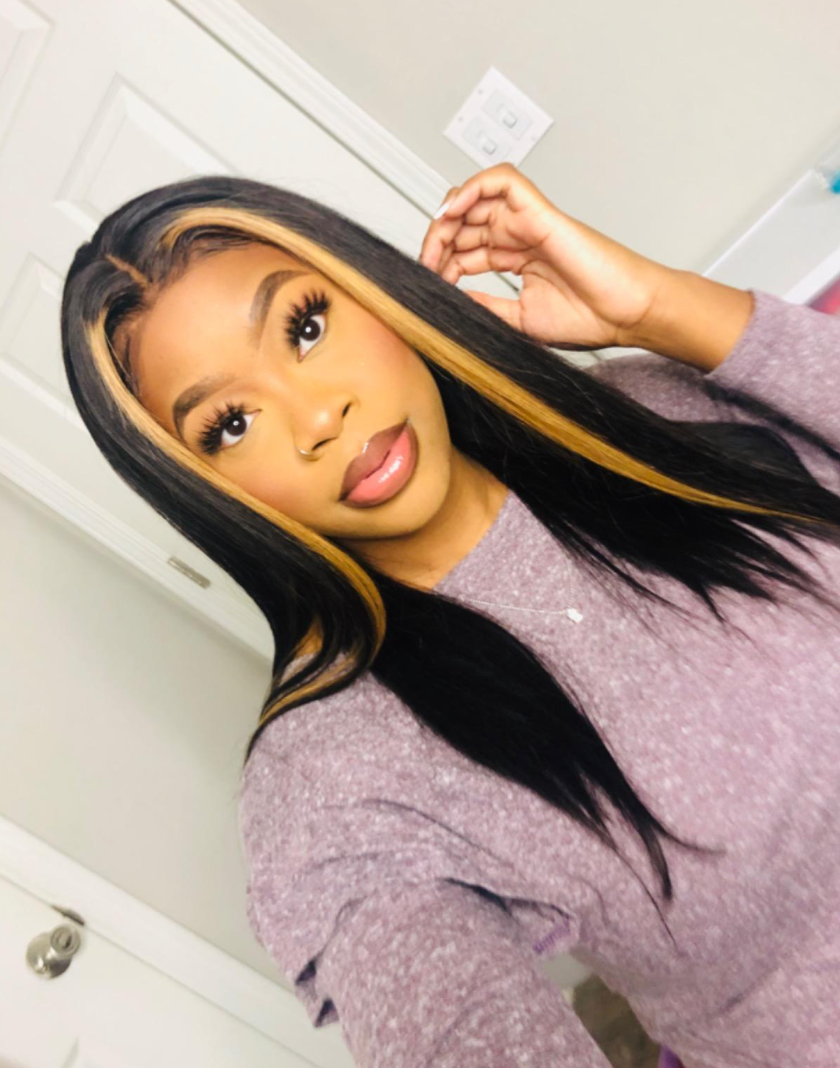 Blonde streaks in front of deals hair